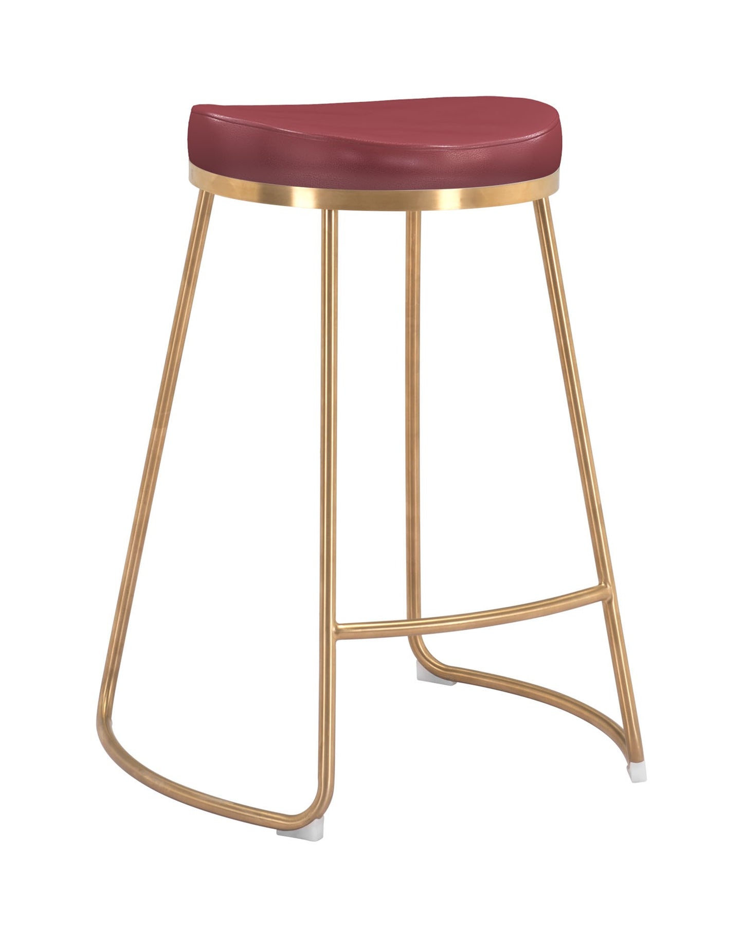 Set of Two " Red and Gold Faux Leather and Stainless Steel Backless Counter Height Bar Chairs with Footrest