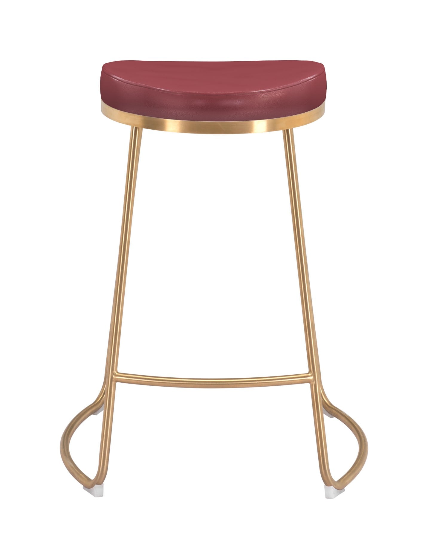 Set of Two " Red and Gold Faux Leather and Stainless Steel Backless Counter Height Bar Chairs with Footrest