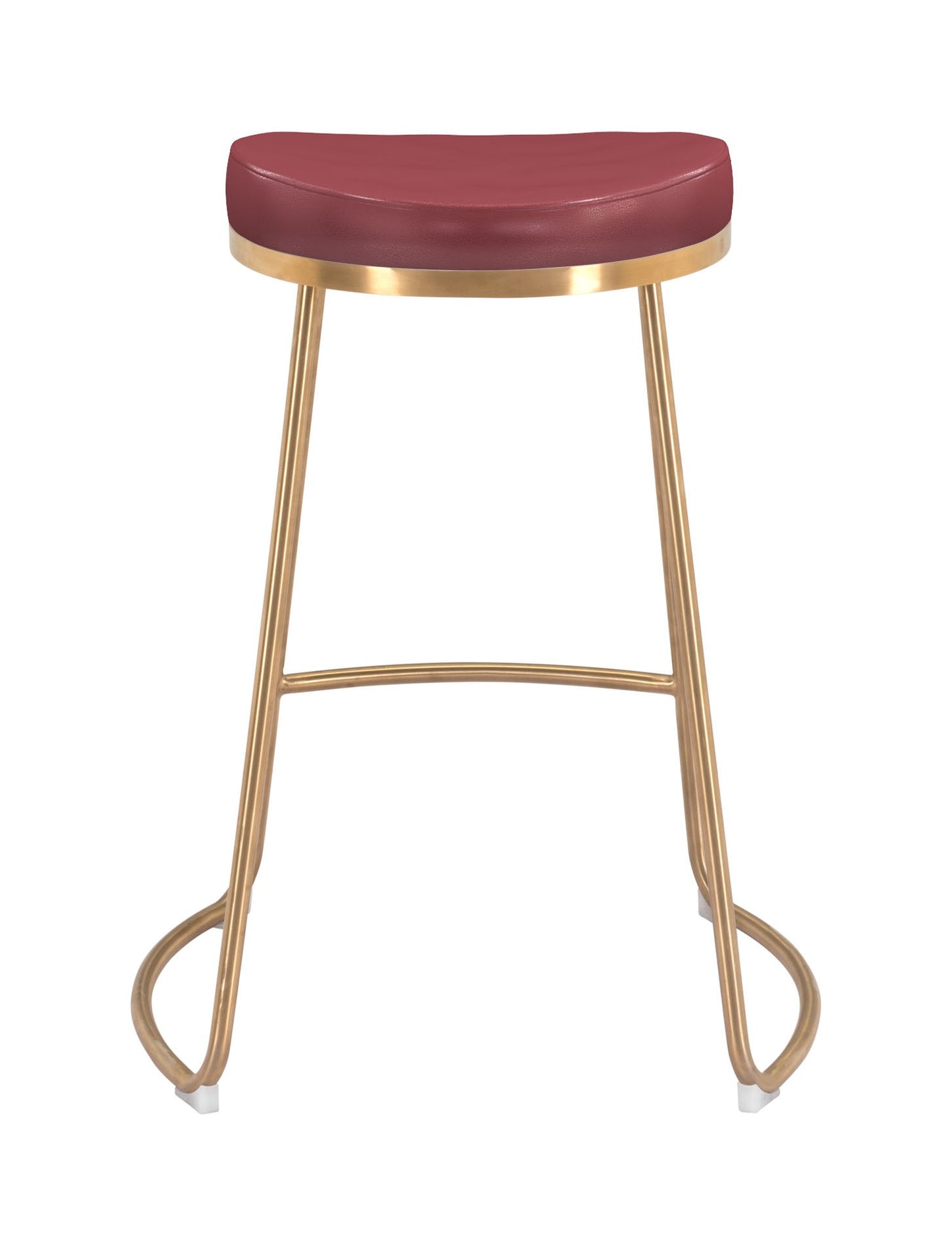 Set of Two " Red and Gold Faux Leather and Stainless Steel Backless Counter Height Bar Chairs with Footrest