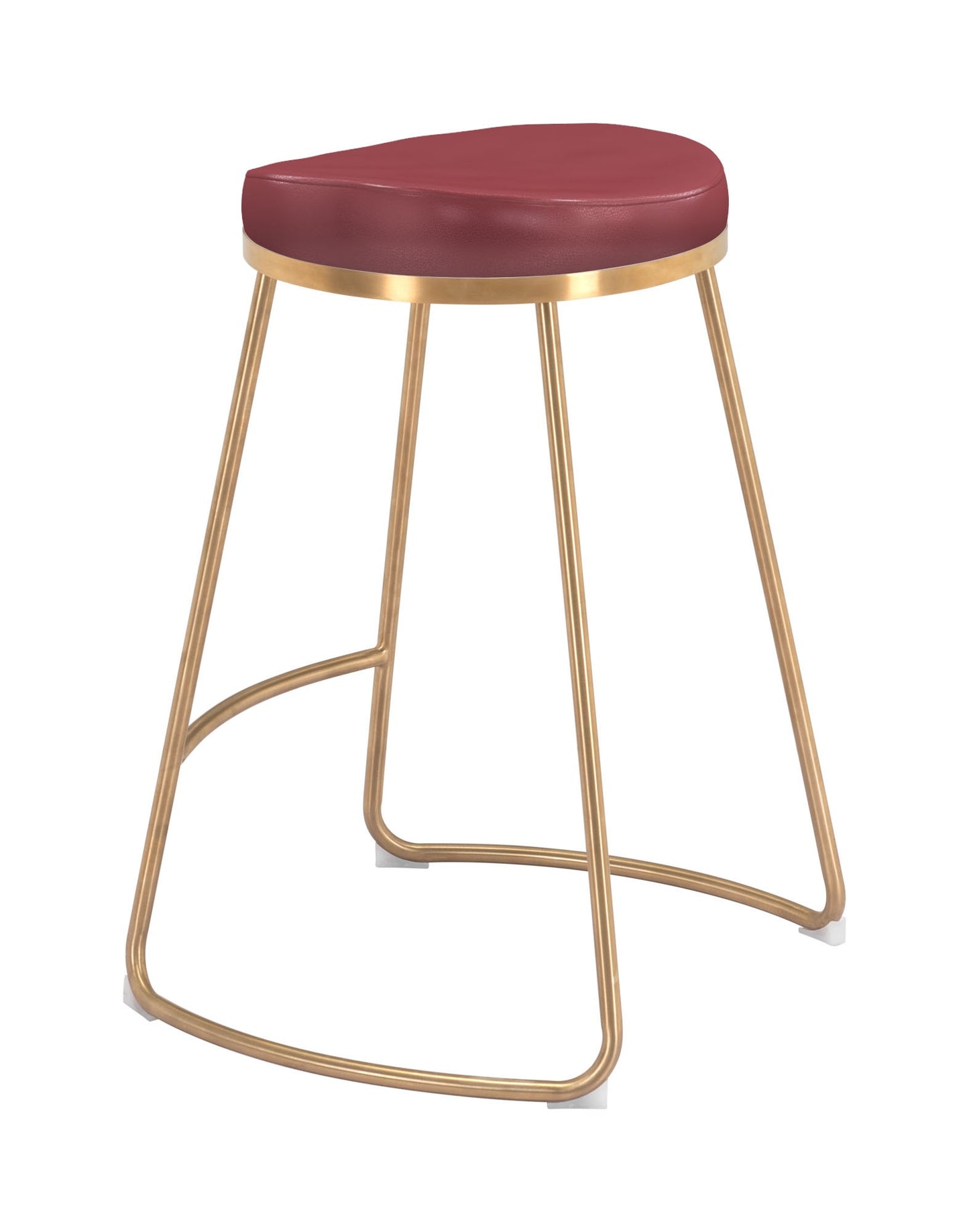 Set of Two " Red and Gold Faux Leather and Stainless Steel Backless Counter Height Bar Chairs with Footrest