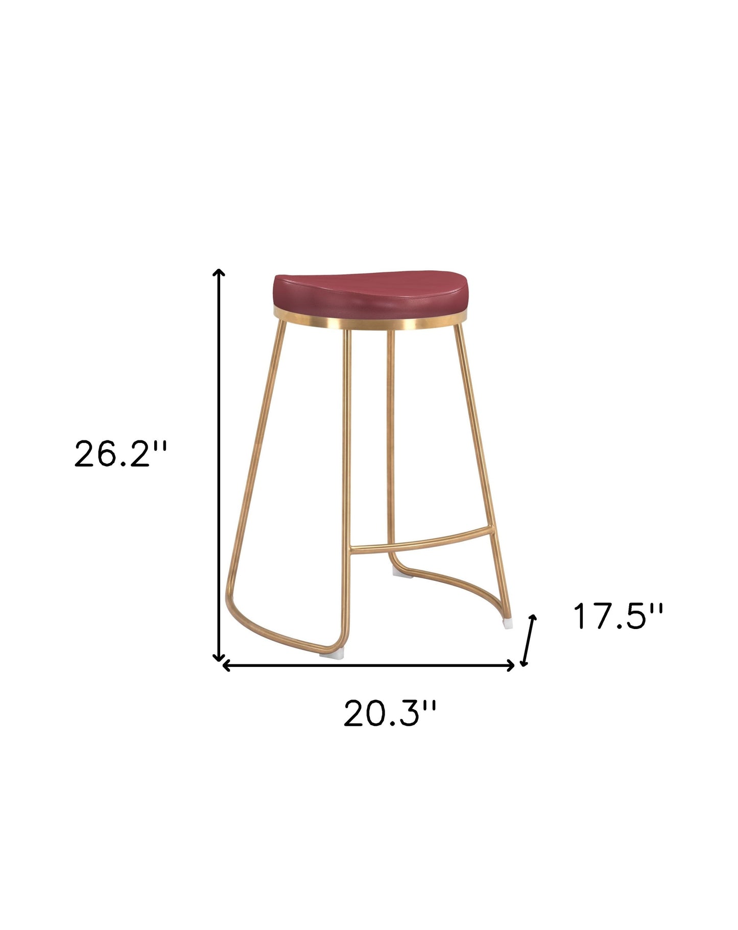 Set of Two " Red and Gold Faux Leather and Stainless Steel Backless Counter Height Bar Chairs with Footrest