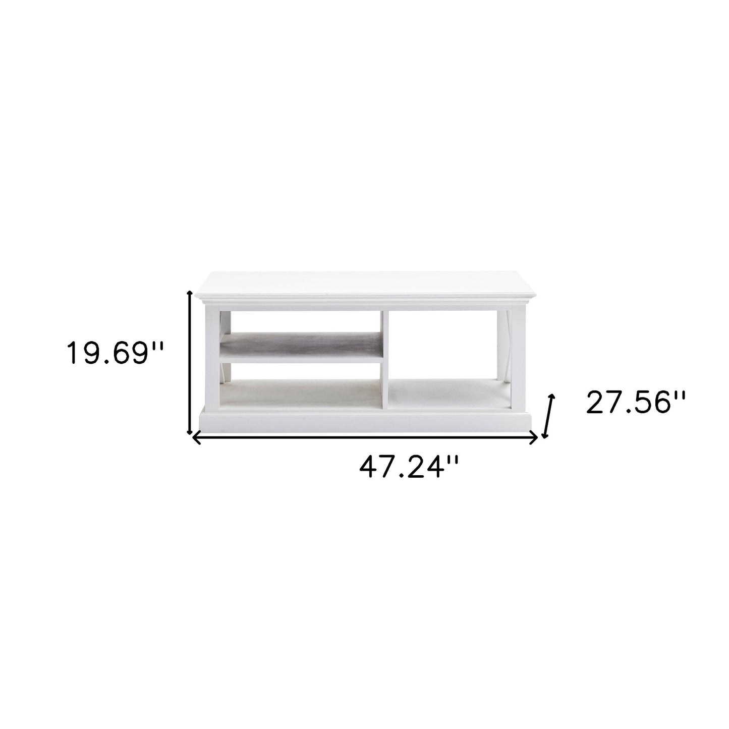 47" White Solid Wood Rectangular Coffee Table With Three Shelves