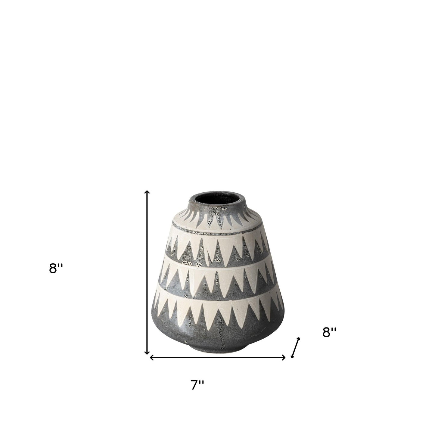 8" Ceramic Gray and Ivory Abstract Round Table Vase