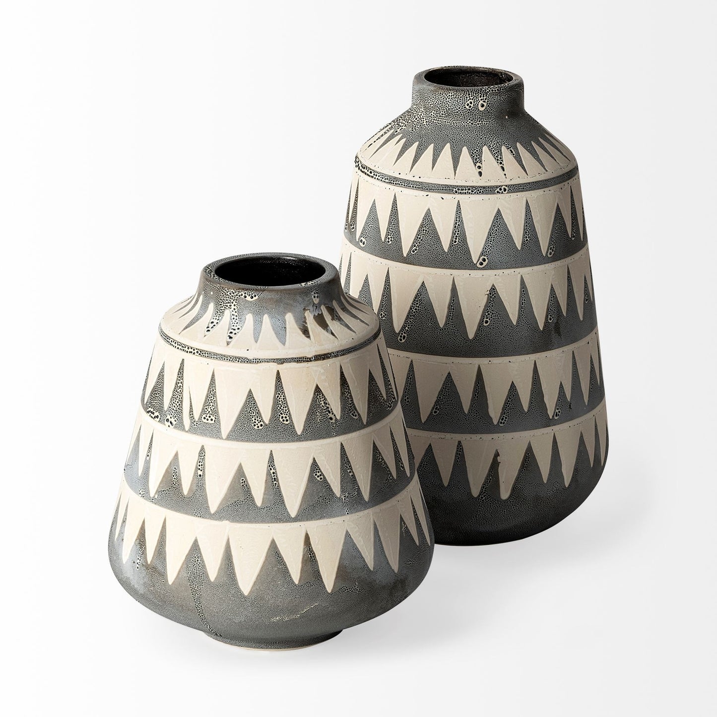 8" Ceramic Gray and Ivory Abstract Round Table Vase
