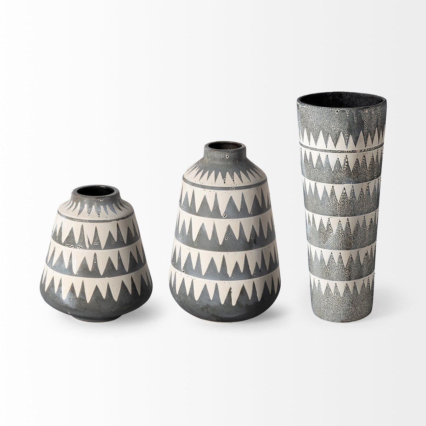 8" Ceramic Gray and Ivory Abstract Round Table Vase