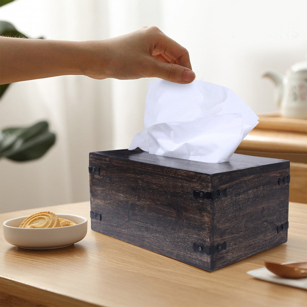 Rustic White Mango Wood Rectangular Tissue Holder