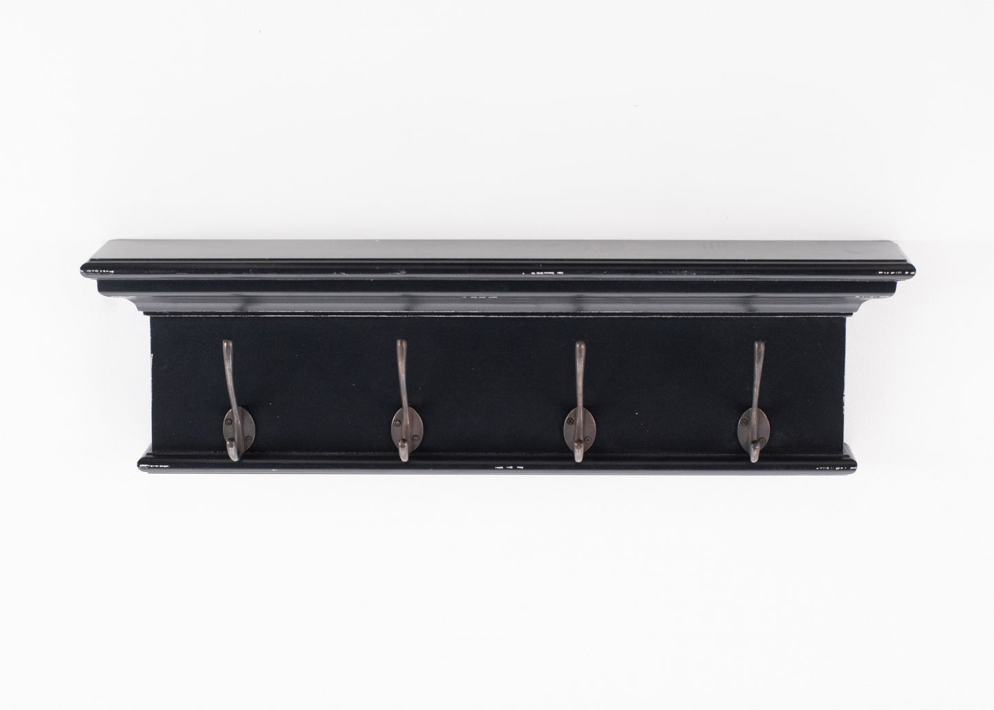 Rustic Antiqued Black and White Four Hook Hanging Coat Rack