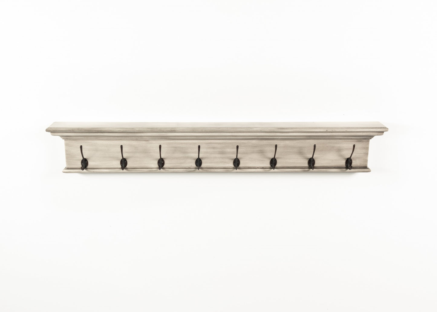 Rustic Antiqued Ivory Eight Hook Hanging Coat Rack