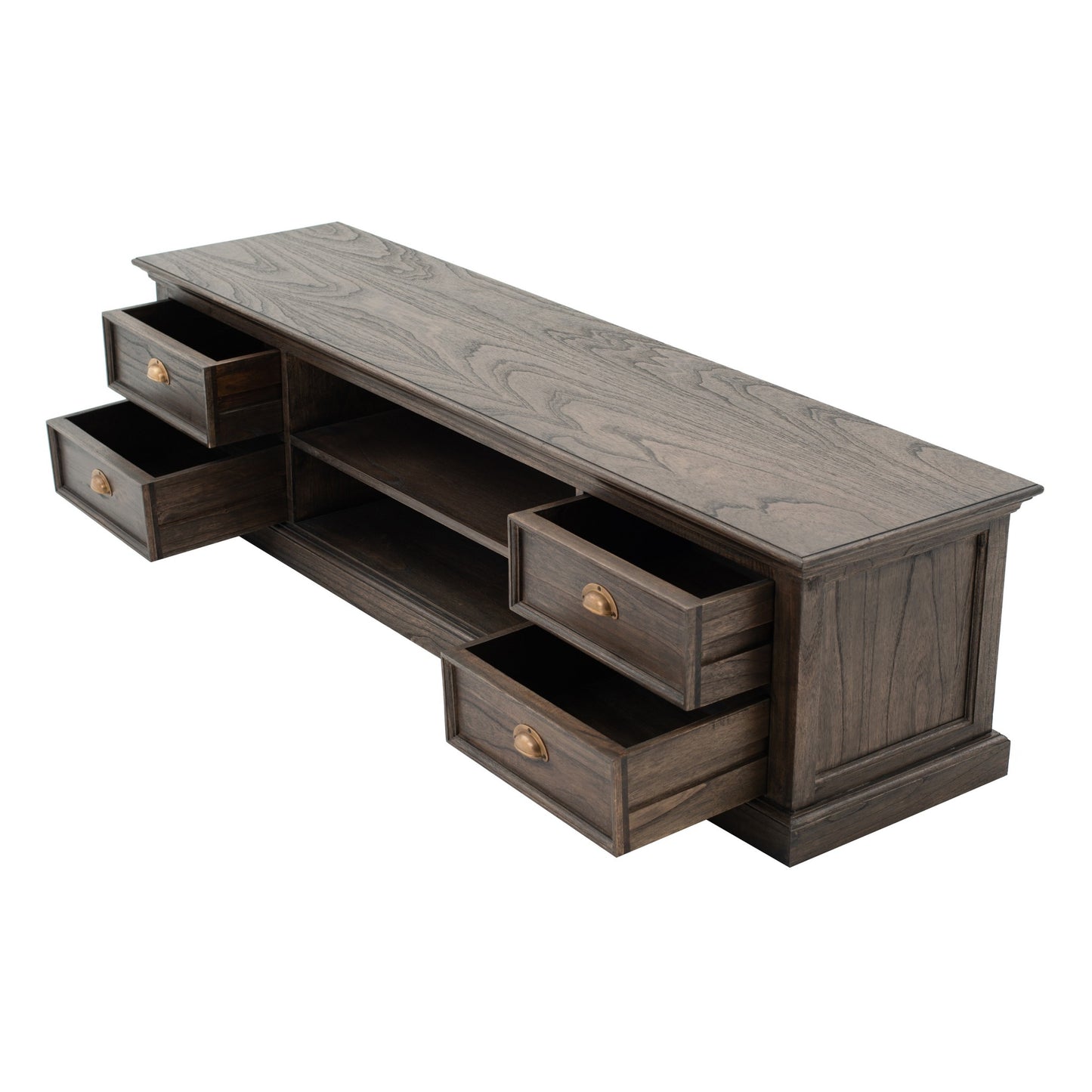 71" Black Wash Wood Entertainment Unit with Four Drawers
