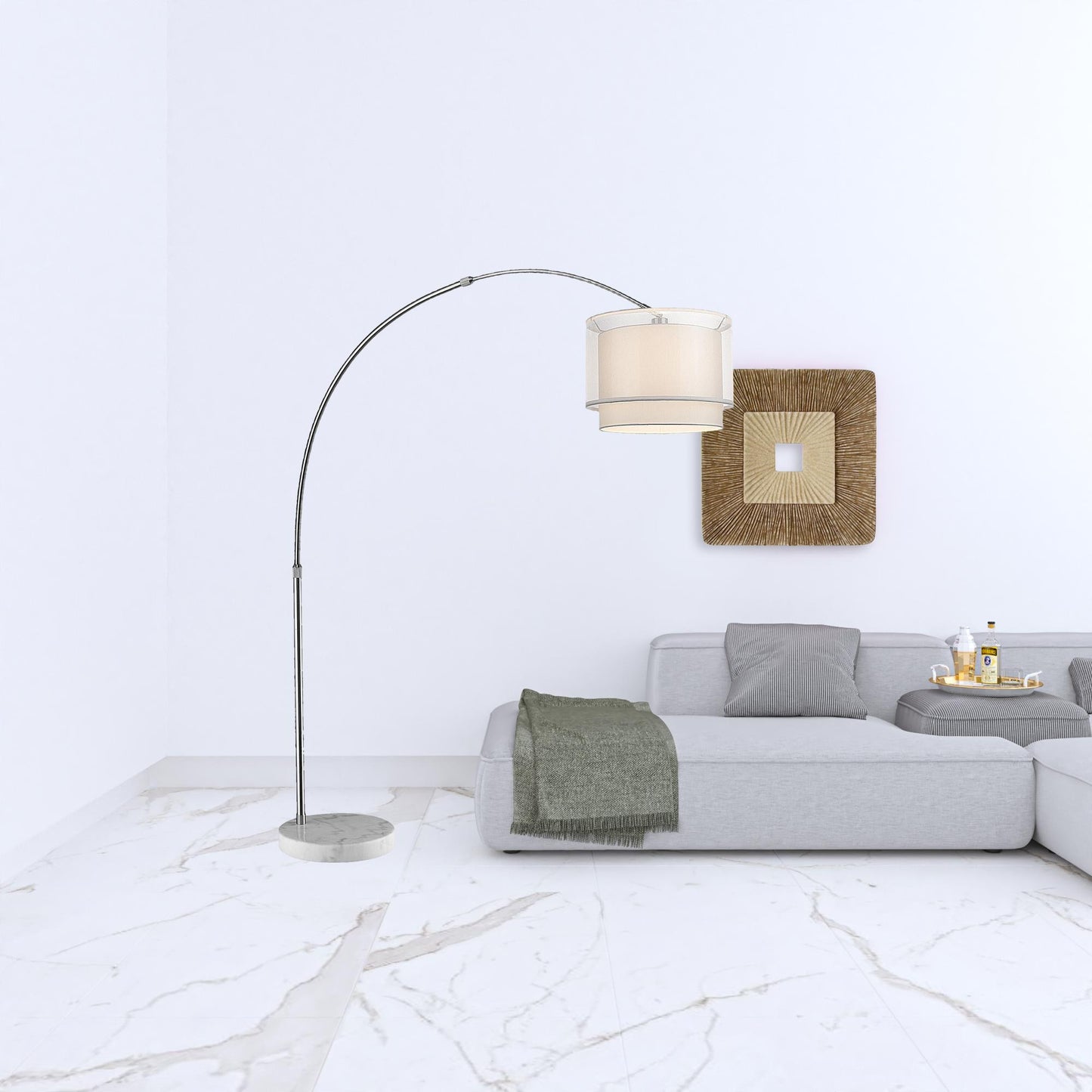 74" Brushed Nickel Arched/Arc Floor Lamp With Shade