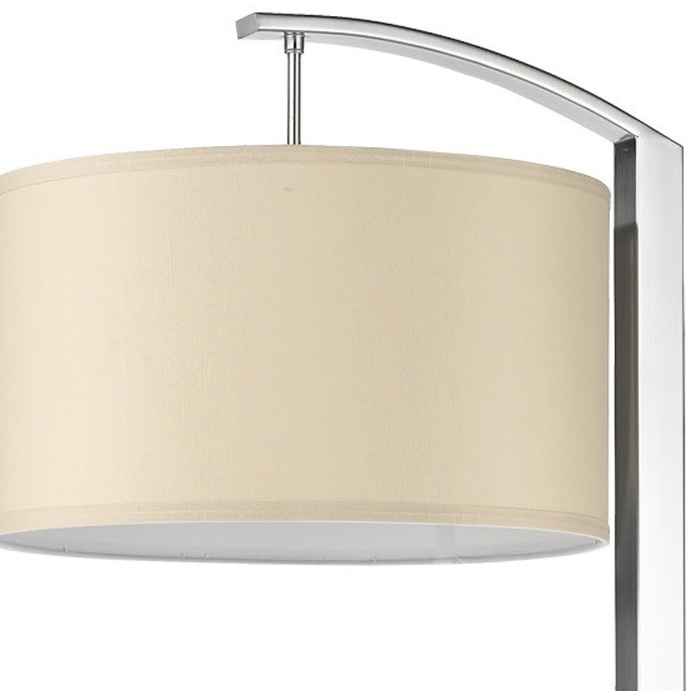 Station 1-Light Brushed Nickel Floor Lamp With Coarse Ivory Linen Shade