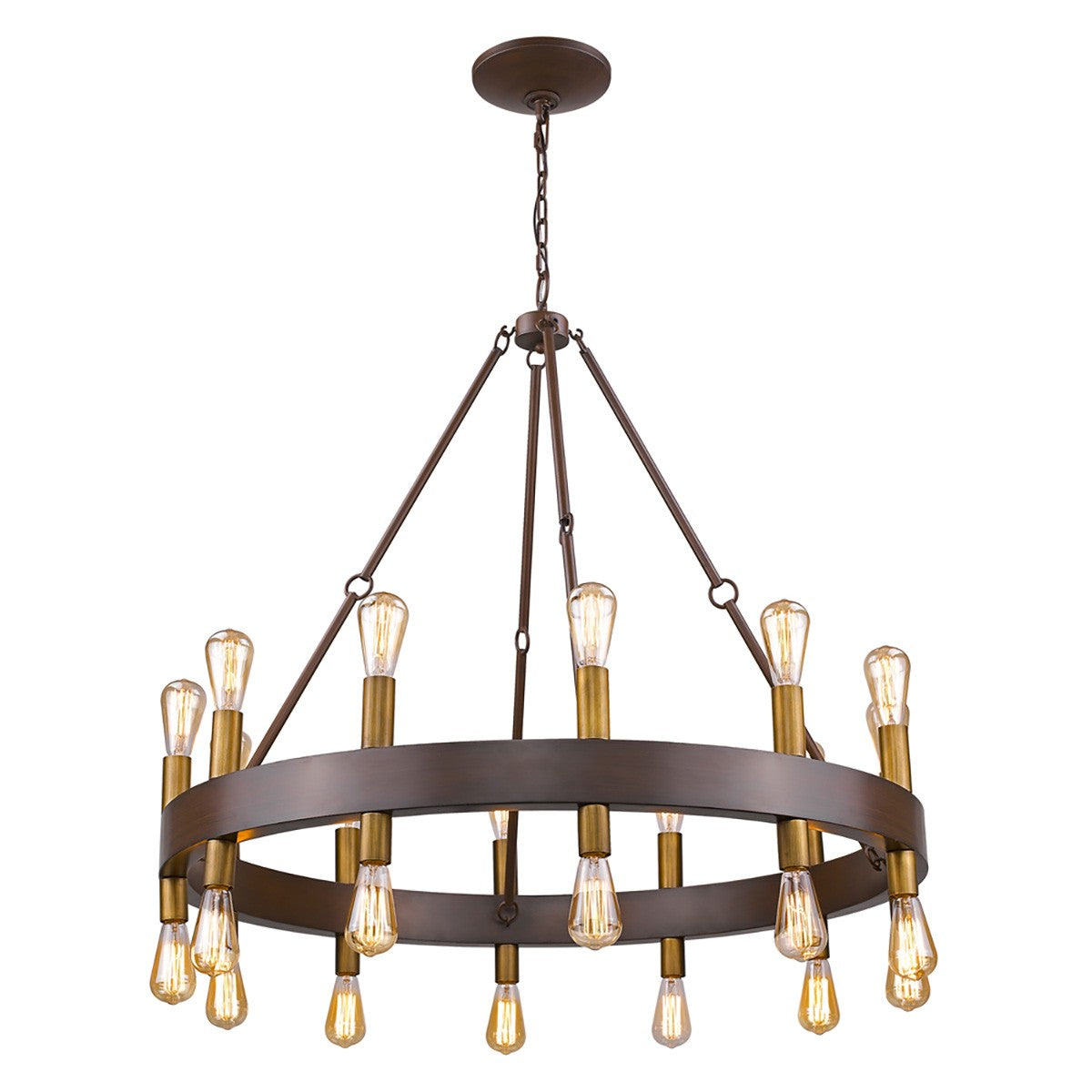 Cumberland 24-Light Wood Finish Chandelier With Raw Brass Sockets