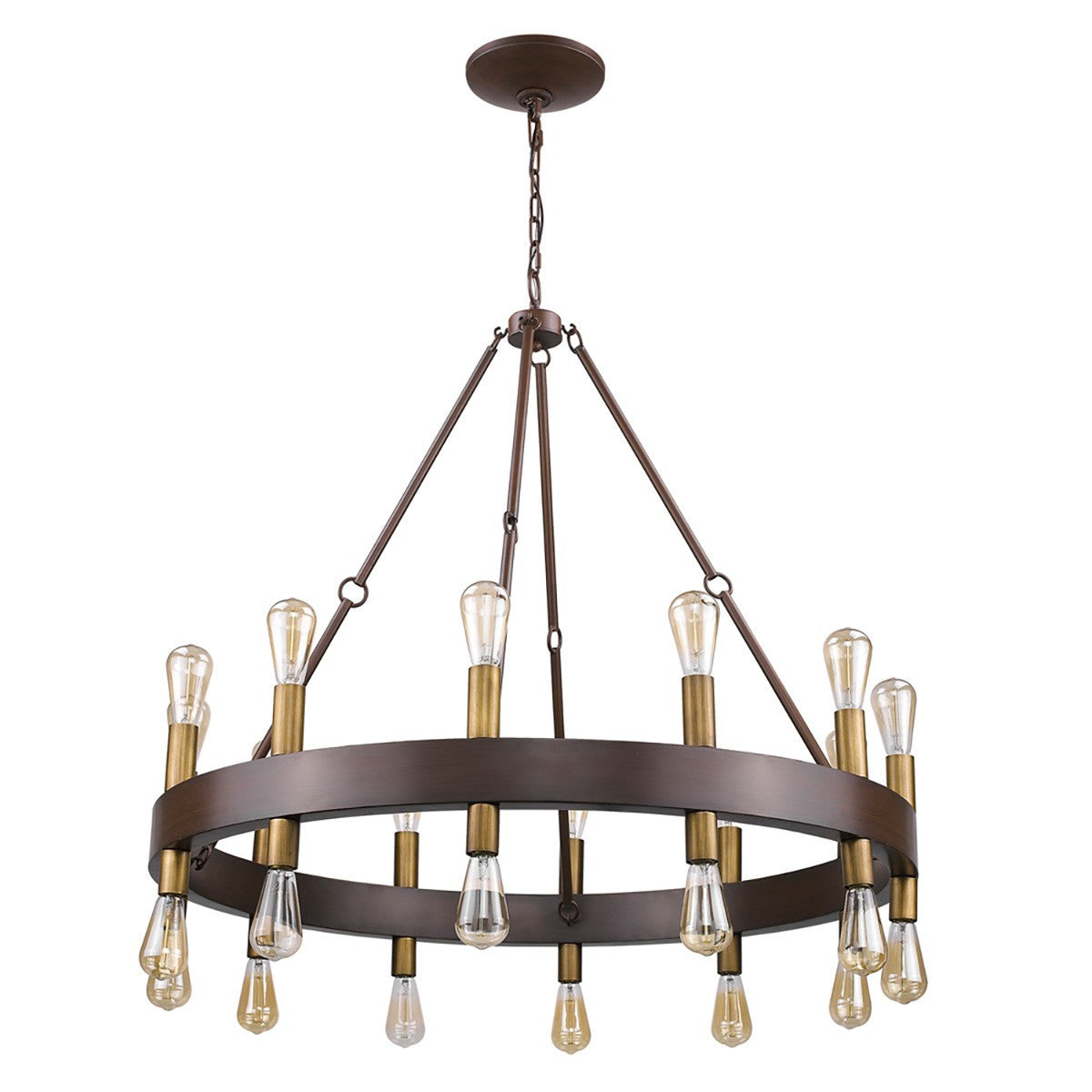 Cumberland 24-Light Wood Finish Chandelier With Raw Brass Sockets