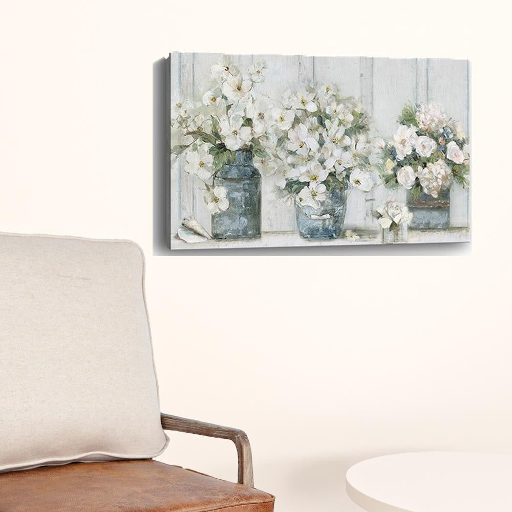 36" x 24" Watercolor Soft Pastel Bouquet Trio Canvas Wall Art