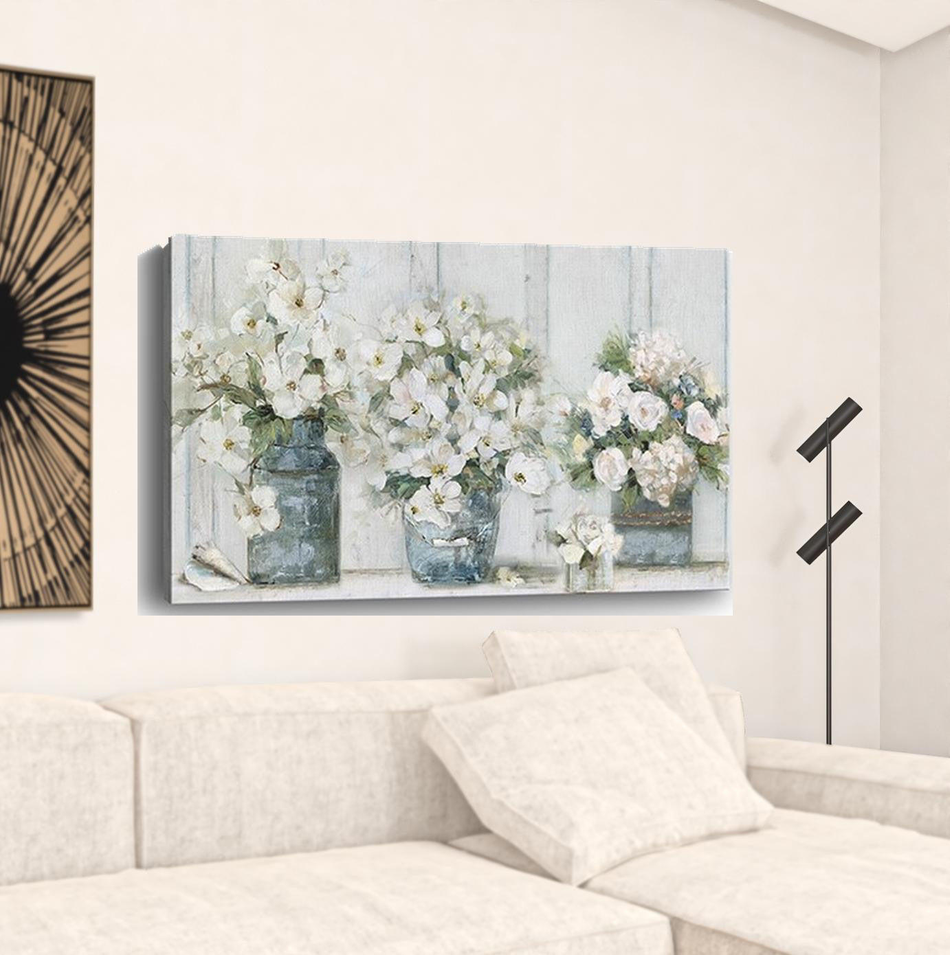 36" x 24" Watercolor Soft Pastel Bouquet Trio Canvas Wall Art