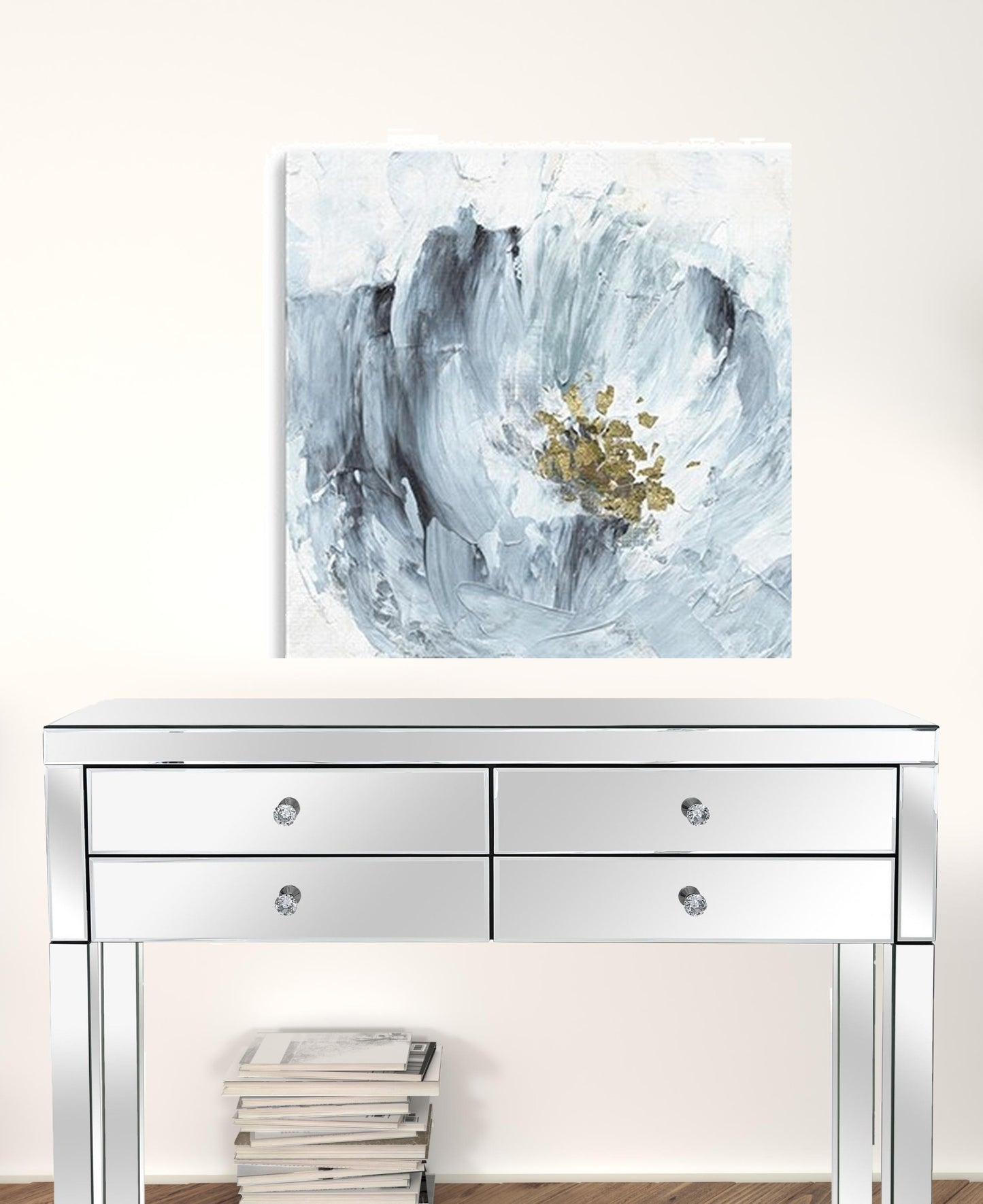 40" x 40" Watercolor Abstract Gray Blue Flower Canvas Wall Art