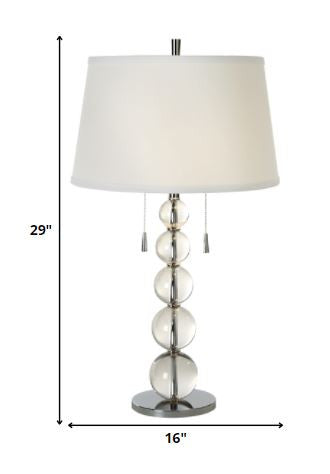 29" Silver Metal Two Light Table Lamp With White Empire Shade