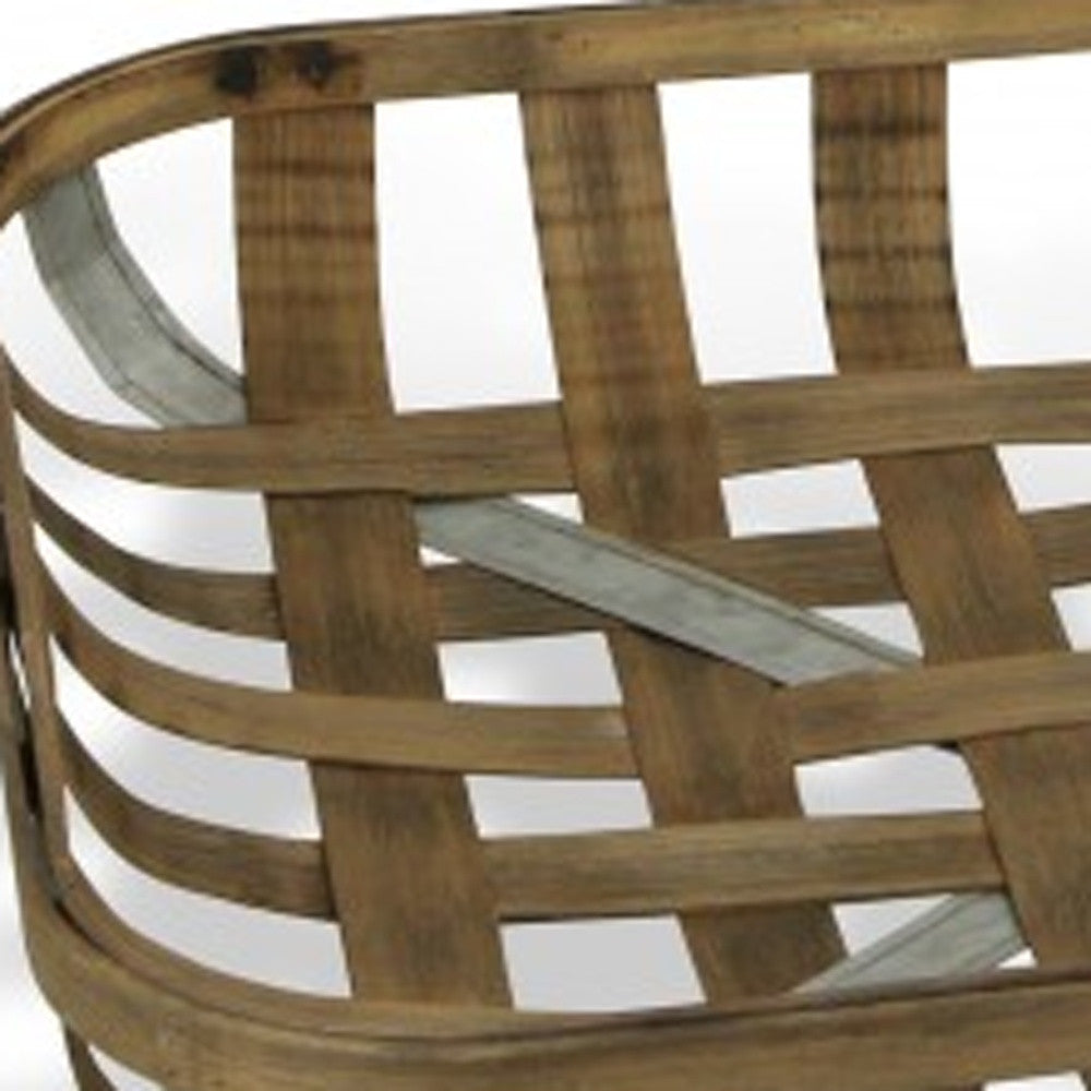 Set of Two Wood and Metal Lattice Weave Baskets