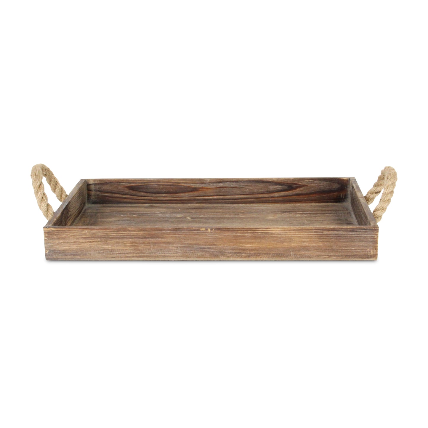 Dark Brown Wooden Tray with Rope Handles