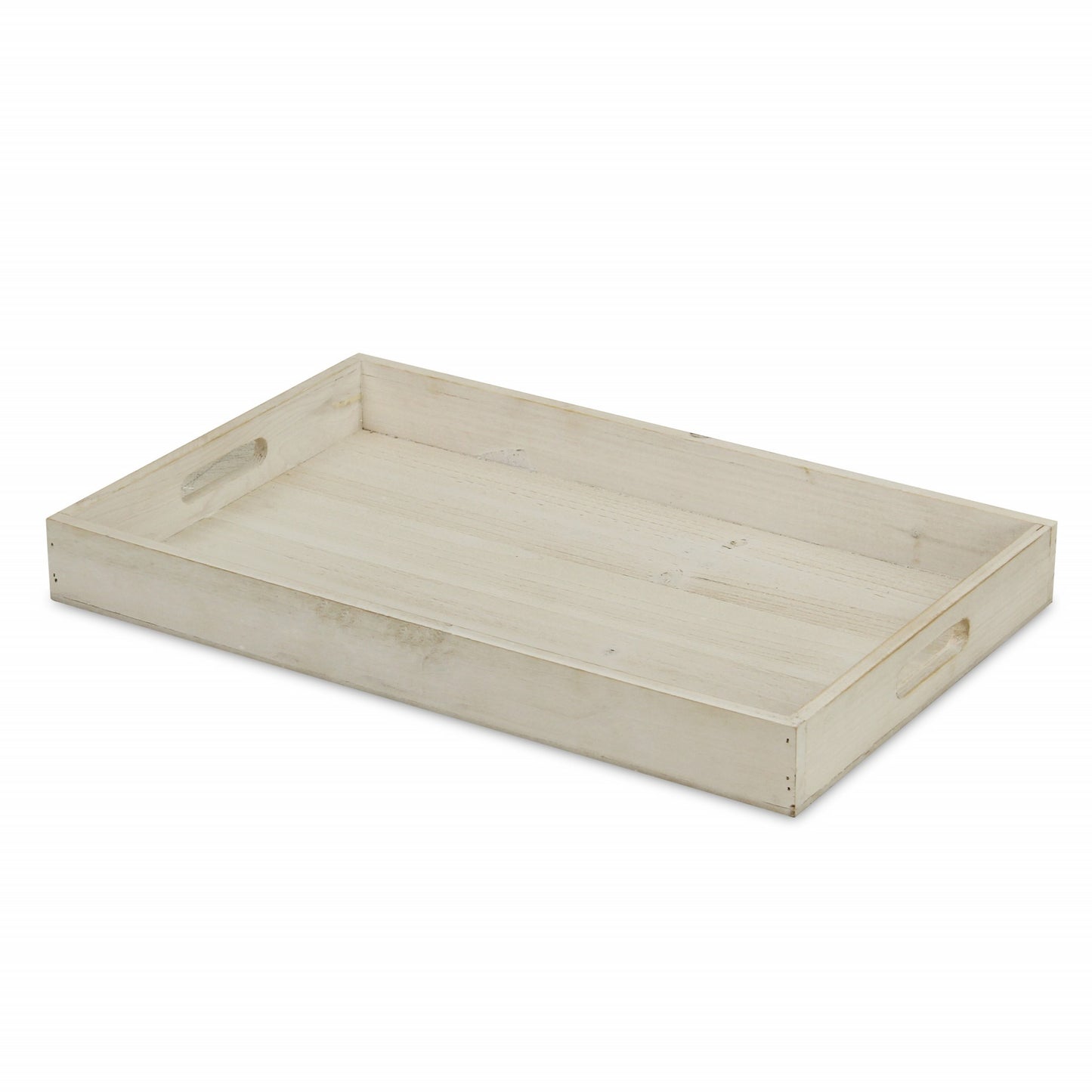 20" White Wash Wood Tray With Handles