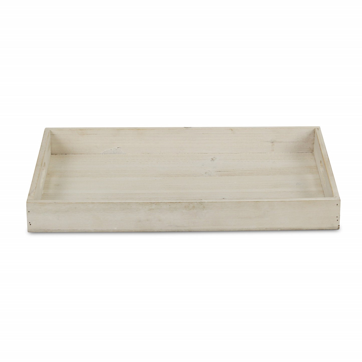 20" White Wash Wood Tray With Handles