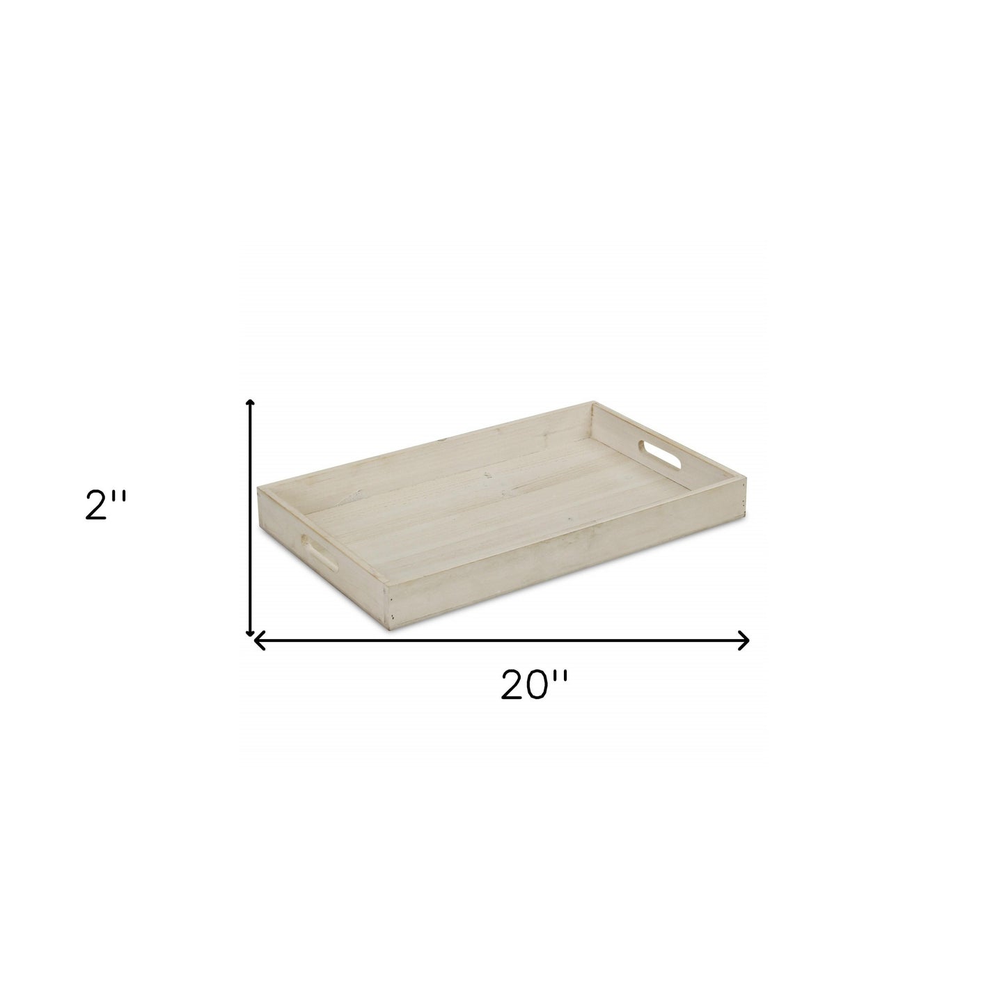 20" White Wash Wood Tray With Handles