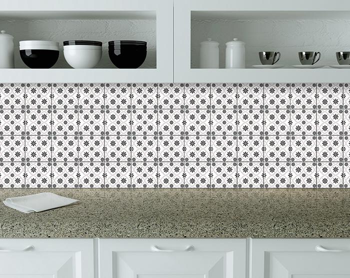 6" X 6" Black and White Lil Daisy Peel and Stick Removable Tiles
