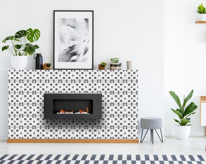 6" X 6" Black and White Lil Daisy Peel and Stick Removable Tiles
