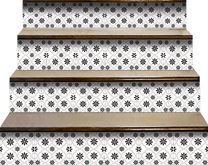 6" X 6" Black and White Lil Daisy Peel and Stick Removable Tiles