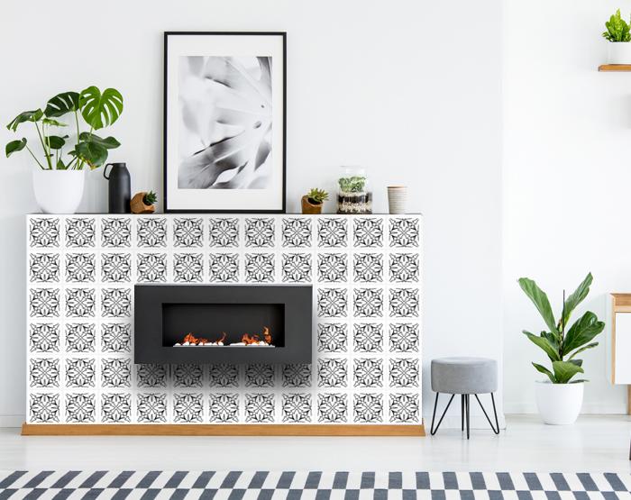6" X 6" White and Black Cross Peel and Stick Removable Tiles