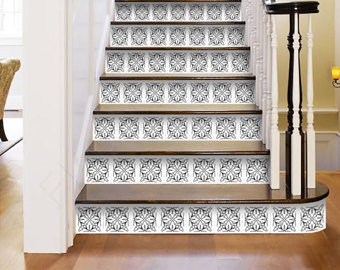 6" X 6" White and Black Cross Peel and Stick Removable Tiles