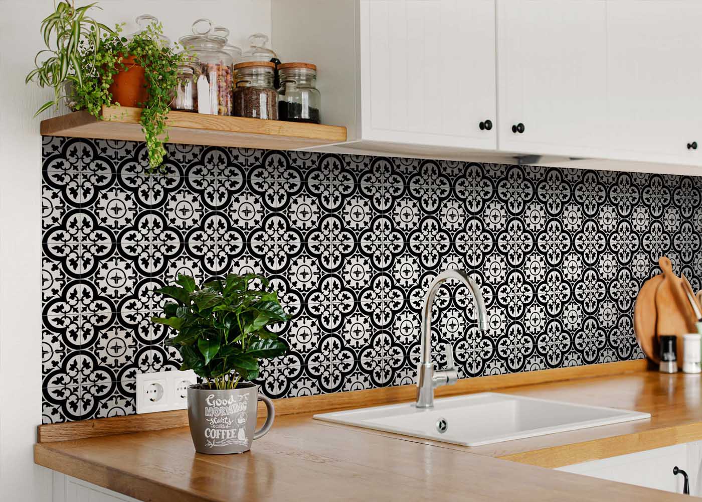 4" X 4" Black and White Roka Peel and Stick Removable Tiles