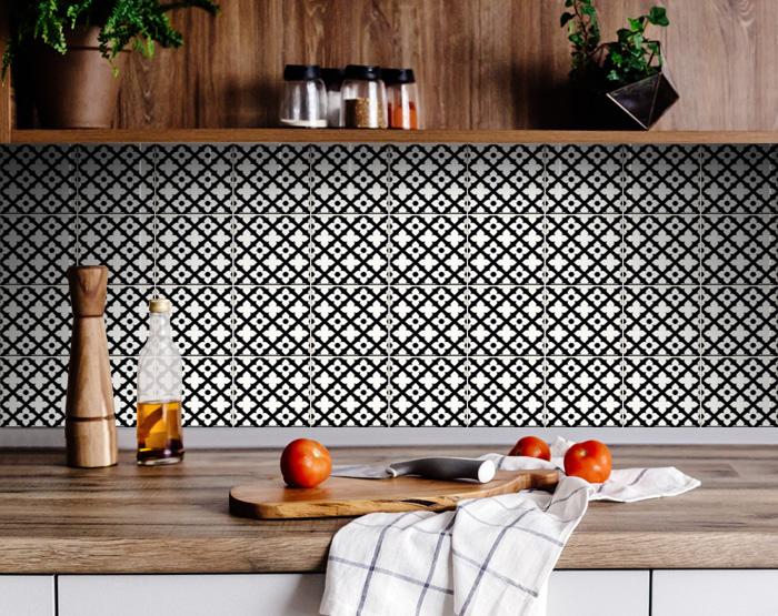6" X 6" Black and White Dia Peel and Stick Removable Tiles