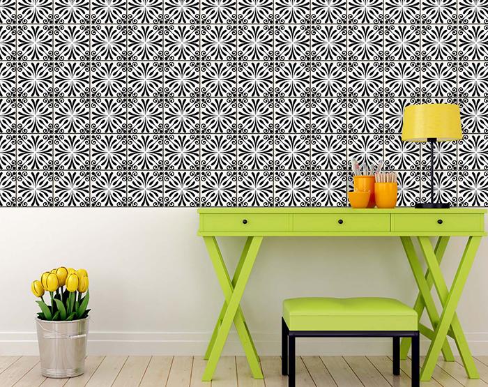 5" X 5" Black and White Flo Peel and Stick Removable Tiles