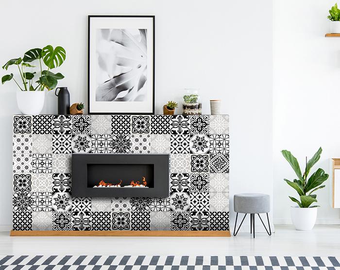 6" X 6" Black White and Gray Bella Peel and Stick Tiles