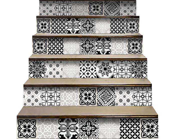 6" X 6" Black White and Gray Bella Peel and Stick Tiles