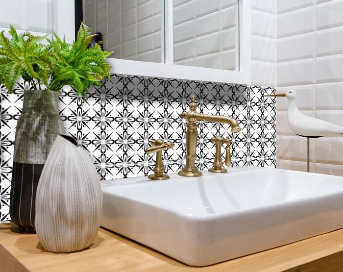 6" X 6" Black and White Quattra Peel and Stick Removable Tiles