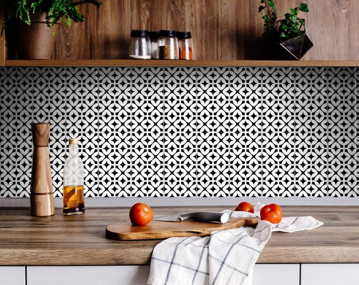 5" X 5" Black and White Pinna Peel and Stick Removable Tiles