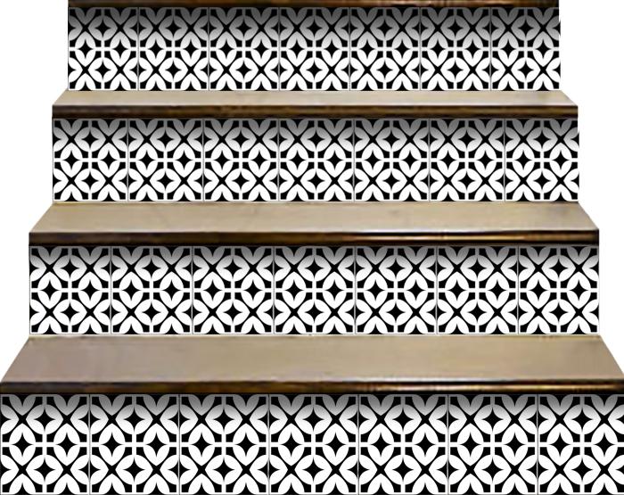 5" X 5" Black and White Pinna Peel and Stick Removable Tiles