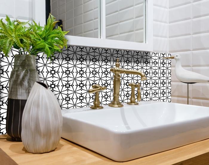 4" X 4" Black and White Pinna Peel and Stick Removable Tiles
