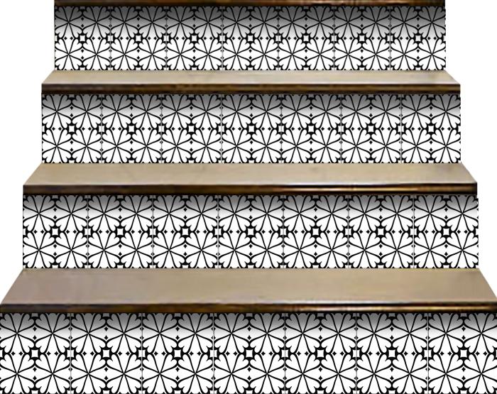 6" X 6" Black and White Clove Peel and Stick Removable Tiles
