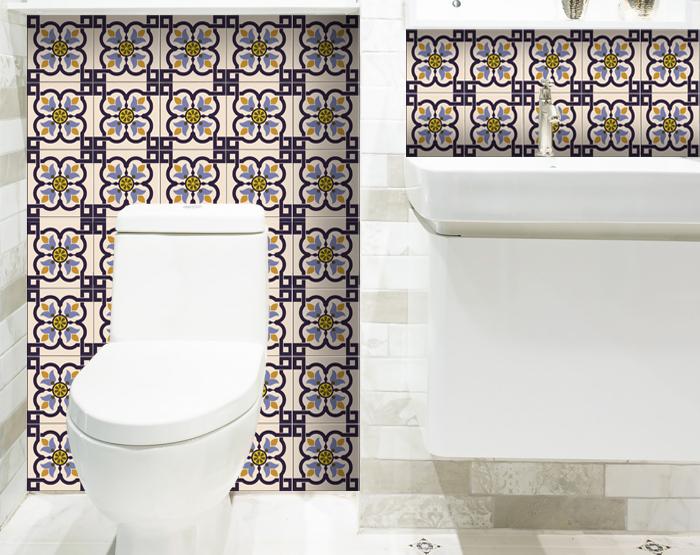 5" X 5" Azul Flora Peel and Stick Removable Tiles