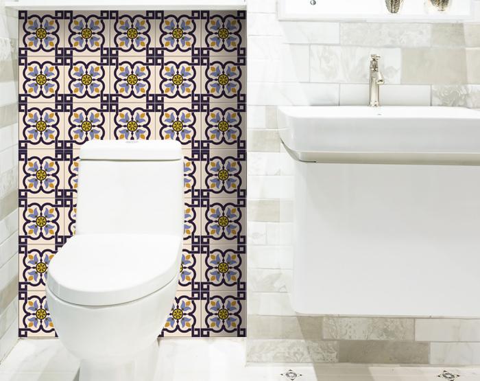 5" X 5" Azul Flora Peel and Stick Removable Tiles