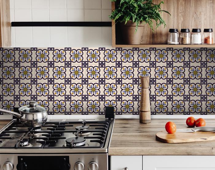 5" X 5" Azul Flora Peel and Stick Removable Tiles