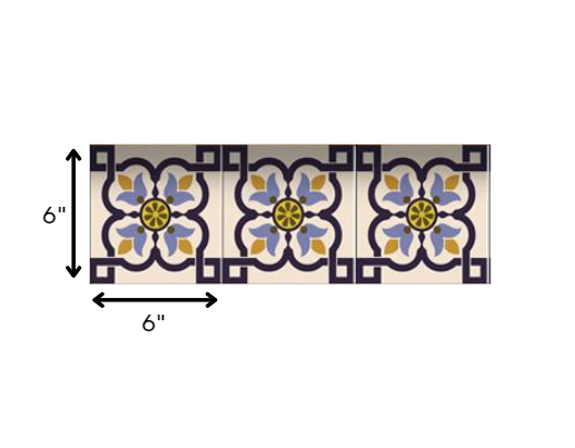 6" X 6" Azul Flora Peel and Stick Removable Tiles