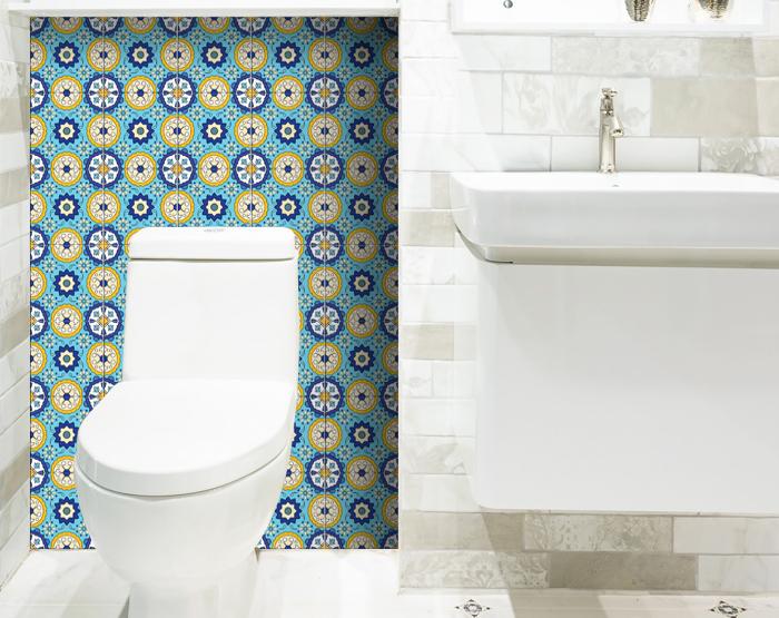 6" X 6" Aqua Floral Peel and Stick Removable Tiles