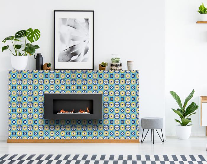6" X 6" Aqua Floral Peel and Stick Removable Tiles