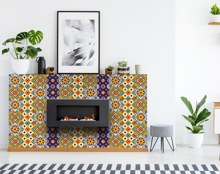 6" X 6" Blue And Yellow Mosaic Peel And Stick Removable Tiles