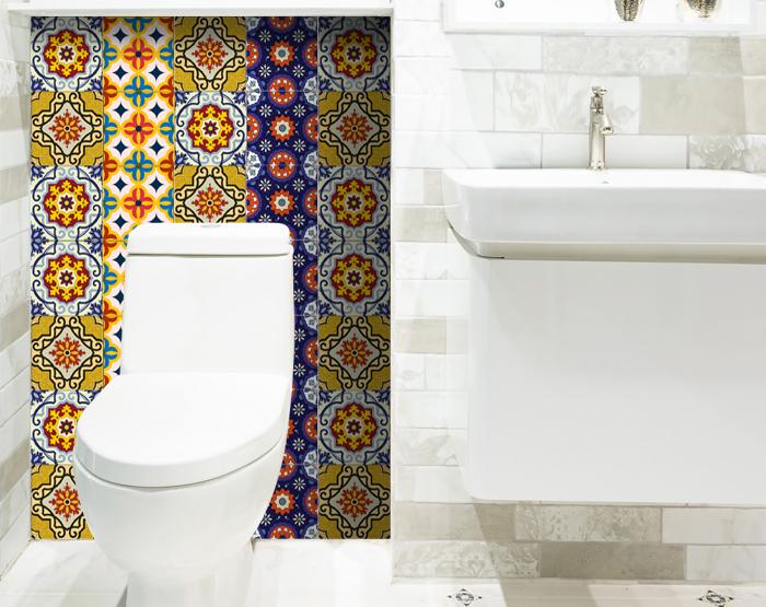 6" X 6" Blue And Yellow Mosaic Peel And Stick Removable Tiles