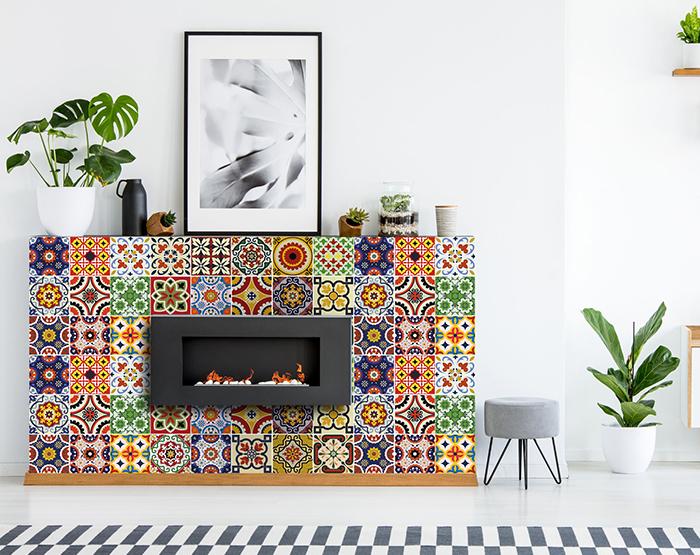6" X 6" Blue Red Yellow Mosaic Peel And Stick Tiles